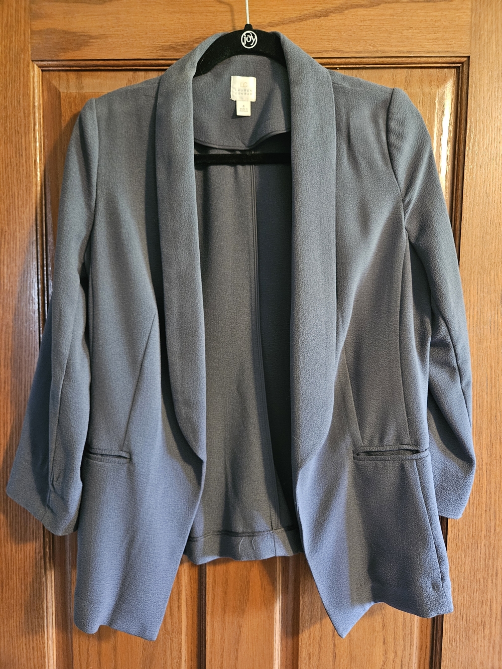 LC Lauren Conrad Slate Gray Shawl Collar Open-Front Blazer